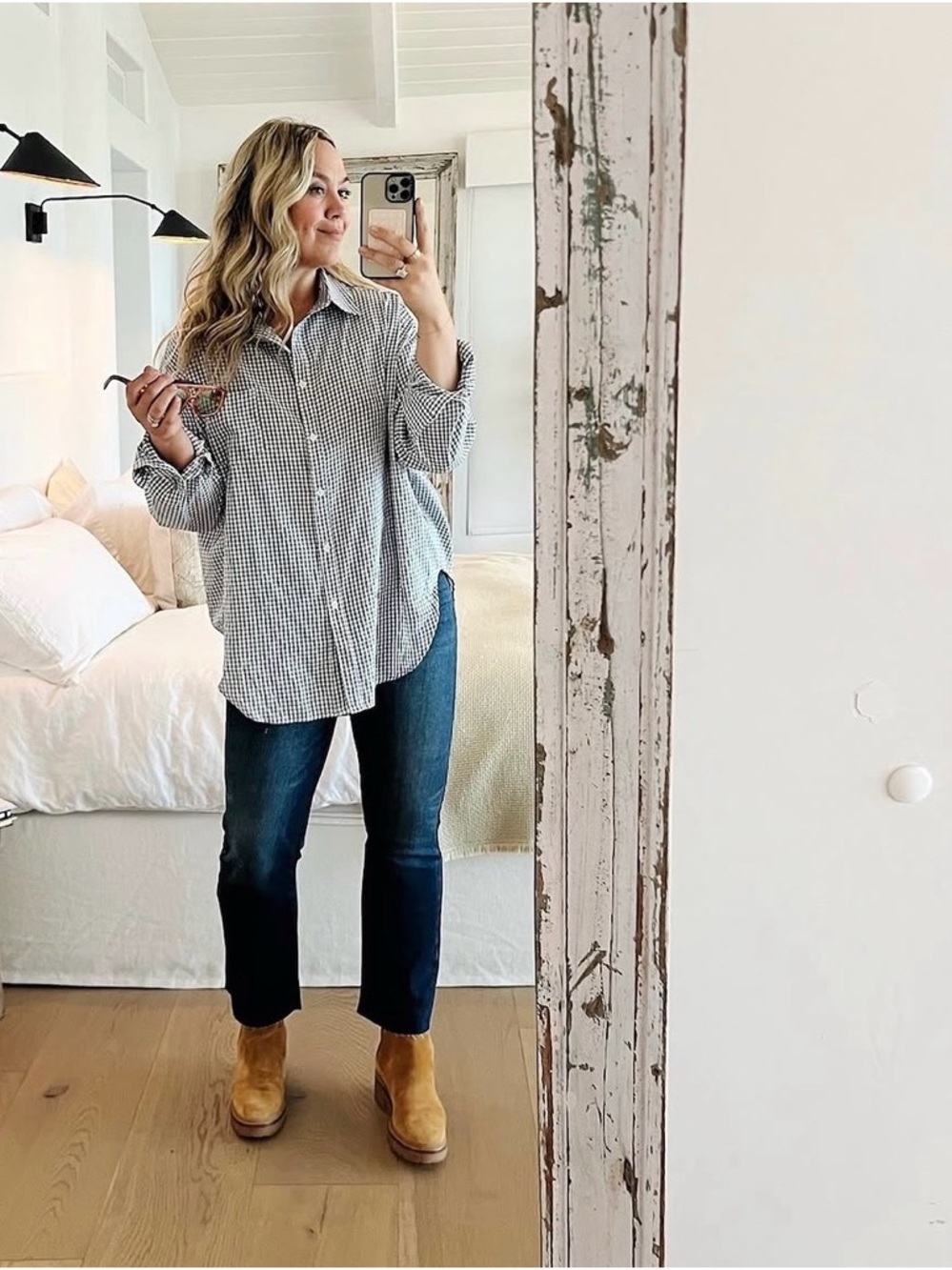Classic Black & White Gingham Button-Up Shirt